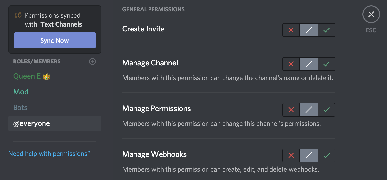 Discord channel settings